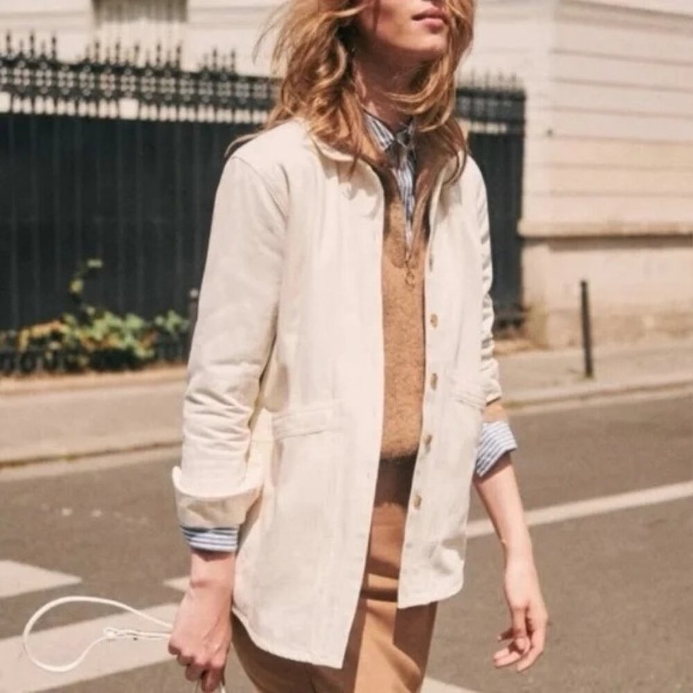 Sezane Cream Utility Jacket with Tan Layering